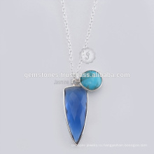 Дизайнер синий Сапфир драгоценный камень Свадебные ожерелье s925 способа
